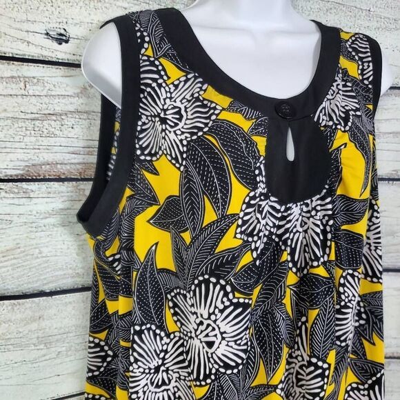 Cato Woman Plus Floral Sleeveless Top Yellow Black White 18/20W Keyhole Blouse - Picture 7 of 8
